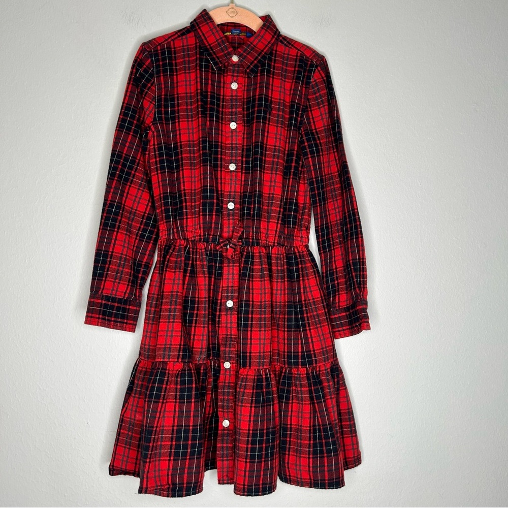 Polo Ralph Lauren Plaid Cotton Twill Shirtdress‎ Red Size 7
